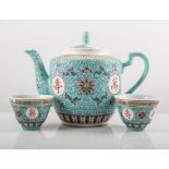 Chinese turquoise-ground and famille rose decorated teapot,