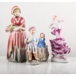 Pair of Dresden porcelain figures of fisherman's children, painted in colours, 14cms,