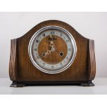 Oak cased Bentham twin train mantle clock, weight driven wall clock,