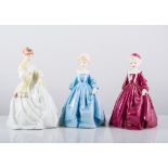 Royal Worcester model, "Grandmother's Dress", 3081, height 18cms, red another blue,