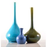 Burmantofts Pottery, two bottle vases in turquoise and green glazes,