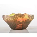 De Vez, a cameo glass landscape vase, circa 1910, oval form with undulating rim,