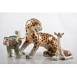 Royal Dux model - leopard, height 21cms and Soviet pottery and other animal models, (7).