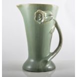 Geoffrey Baxter for Whitefriars, Tangerine Bark vase 15cm, Clarice Cliff green poppy jug, 22cm,