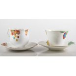 Anchor China trio, hand-painted floral pattern in blue,