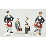 Two Royal Adderley figures, Highland Laddie and Stewart and four Wedgwood military figures,