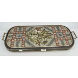 Victorian ebonised and gilt metal mounted tray, rectangular form with rounded corners,