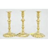 Two pairs of 18th century brass candlesticks (4)