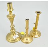 Five 18th century candlesticks and pair of brass candlesticks (7)