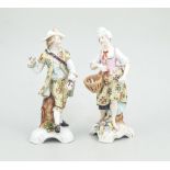 Pair of Sitzendorf figures, (minor damage), height 23cms.