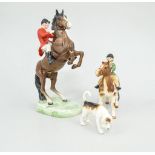 Beswick Hounds, huntsman and other models, (all damaged) and nine Beswick hounds and a fox.