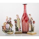 Three Capo Di Monte figurines, Wade Whisky Bell, Derby "Posies" dishes etc, dolls teaset,