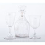 Georgian mallet shaped decanter and stopper, height 24cms, cut-glass jug, Victorian tavern rummers,