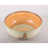 Clarice Cliff bowl, horizontal lines with trees, 19.5cm diameter, 8cm high.