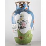 Japanese baluster vase, panelled decoration with flowers, height 46cms.