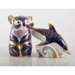 Royal Crown Derby paperweights, a Dolphin and Koala Bear, (2).