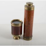 Small mahogany and brass telescope, three drawer, minimum length 14cms,