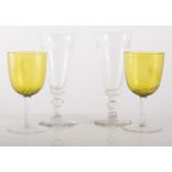 A pair of Victorian tinted wines and two small glasses, two pairs of ale flutes, (a.