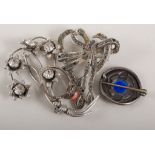 Jewel box containing costume jewellery, marcasite and paste set brooches, some silver set,