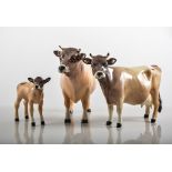 Beswick Guernsey Cow, 1248A 1952/53, Guernsey Calf, 1249A 1952/75, Guernsey Bull, 1451 1956/89,