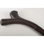 Polynesian "gunstock" war club, 86cms, plain having cross hatching to grip.