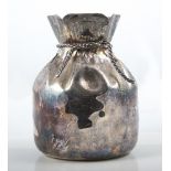 Asprey of London, a plated Almazan vase, formed as a drawstring bag, stamped marks,