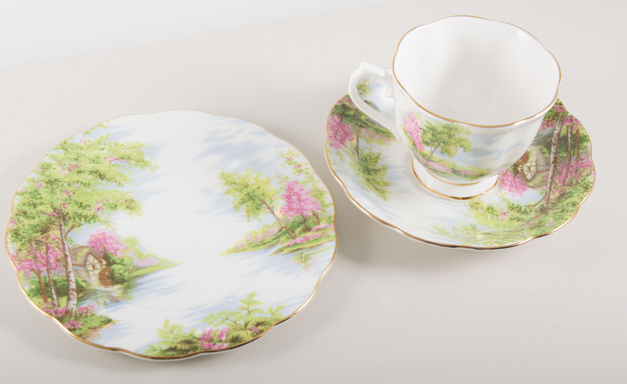 Three Royal Doulton series ware dishes and other transfer and printed ceramics.