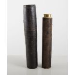 Brass telescope, leather sleeved, 19cms, (cased).