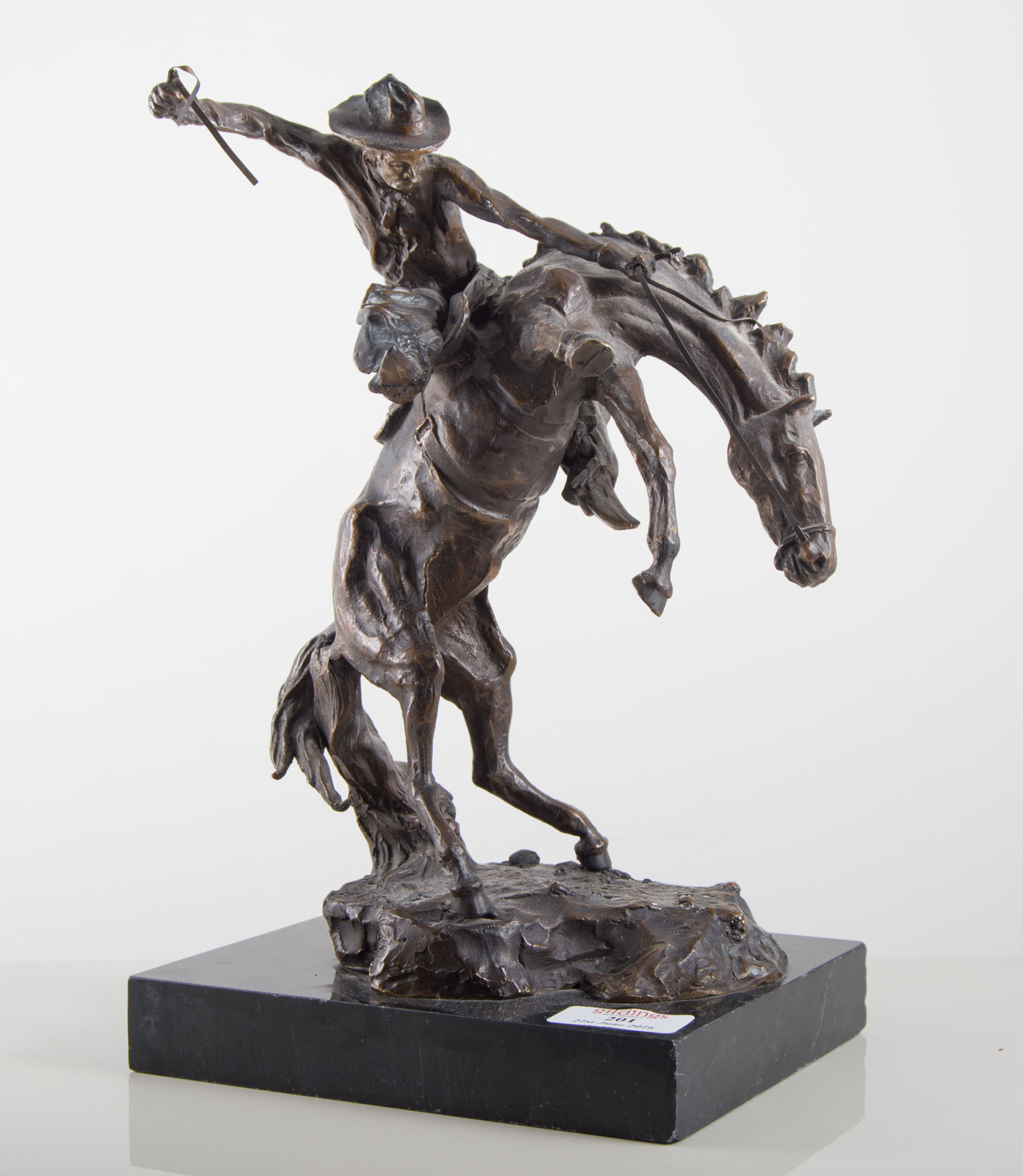 Kanda Rodeo bronze, on a rectangular marble plinth, indistinctly signed, height 30cms.