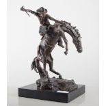 Kanda Rodeo bronze, on a rectangular marble plinth, indistinctly signed, height 30cms.