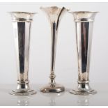 Pair of Edwardian silver onion-shaped vases, Birmingham 1905, fluted form, 18cms,