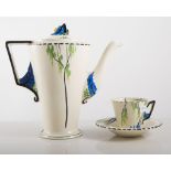 Burleigh ware "Bluebell" coffee set, six cups, saucers, milk jug, sugar bowl, coffee pot.