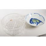 Cut and moulded glass bowls, Evesham pattern casserole dish and various bowls.