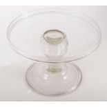 18th Century glass comport, circular top, baluster column, domed folded foot.