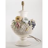 Capodimonte type table lamp, floral decoration, 51cms and an alabaster and gilt metal table lamp,