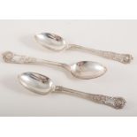 Matched set of six Victorian silver teaspoons, four marked London 1840, Kings pattern.