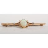 Opal bar brooch, oval cabochon cut opal 12mm x 10mm,