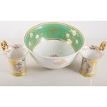 Four Vienna porcelain yellow gilt cherub cups and saucers, two Derby plates, Derby saucer,