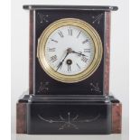 French black marble mantle clock, white enamel dial, cylinder movement, 23cms.