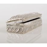 Victorian silver pin box, London 1898, oblong shape, embossed gadrooned decoration, width 10cms.