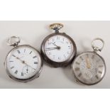 Victorian silver cased open faced pocket watch, case engine turned,