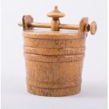 A Russian spalted birch pail shape caviar pot, probably 19th century, pegged handle, 13cms.