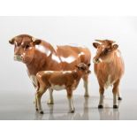 Beswick Jersey Cow, 1345 1954/97, Jersey Calf, 1249D 1956/75, Jersey Bull, 1422 1956/97,