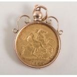 Victoria 1899 Victoria Old Head Half Sovereign pendant in a plain yellow metal scroll top mount,