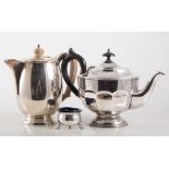 Quantity of silver-plated wares, entree dish, cruets, gallery tray, Walker & Hall hot water jug,