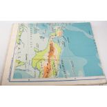 Large quantity of Philips Comparative wall maps, linen backed, some in wooden sleeves,