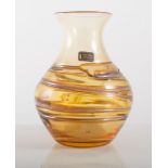 Whitefriars amber coloured trail vase, with label and number 9886, 18cms, by Peter Wheeler.