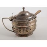 George III oval silver mustard pot, London 1804, pierced and bright-cut decoration,