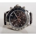 WITHDRAWN - Wristwatch, Rolex style Daytona, steel case, replacement leather strap.