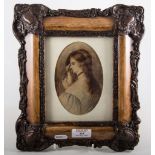 Etched glass Edwardian frame 12.5 x 9cms, framed watercolour, 14.5 x 9.